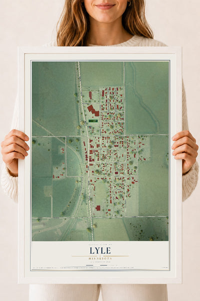 Map of Lyle, Minnesota, 18 x 24 inch print in a white wood frame