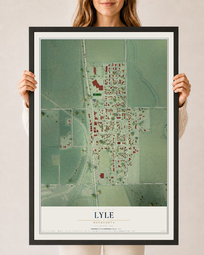Map of Lyle, Minnesota, 24 x 36 inch print in a black wood frame