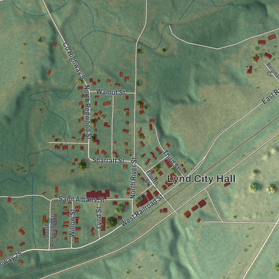 Close-up of the map of Lynd, Minnesota print showing street and building detail