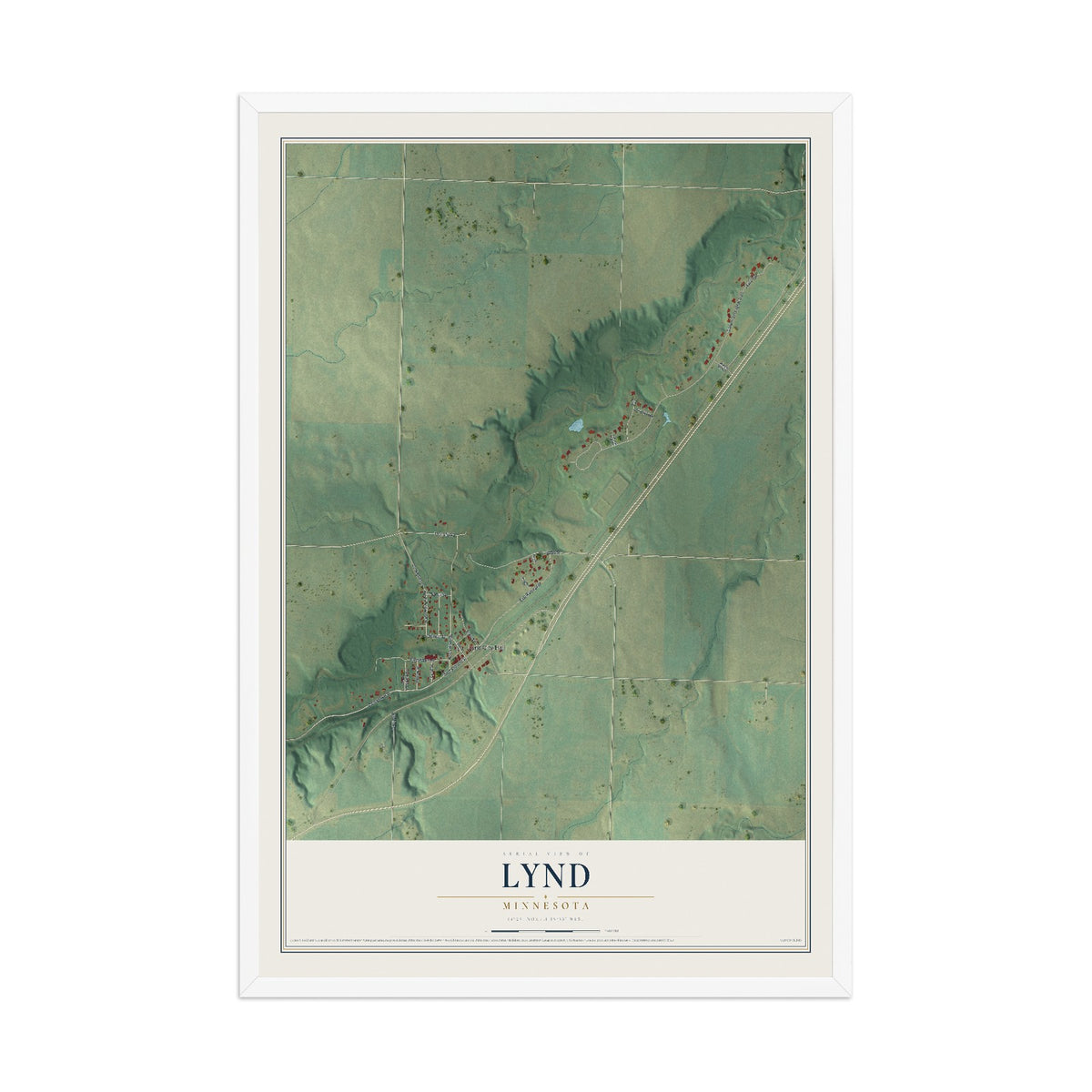 Map of Lynd, Minnesota, 12 x 18 inch print in a white wood frame