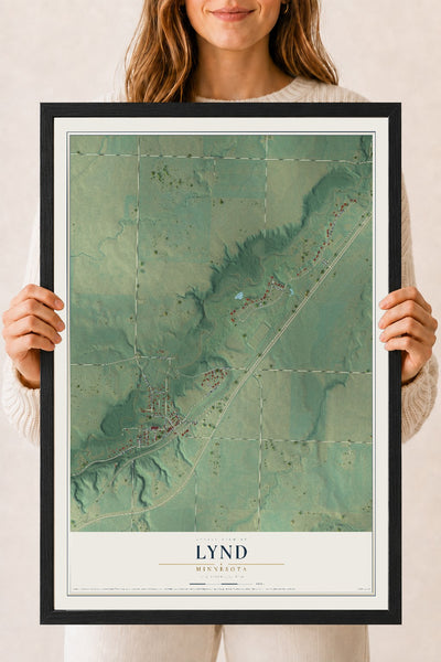 Map of Lynd, Minnesota, 18 x 24 inch print in a black wood frame
