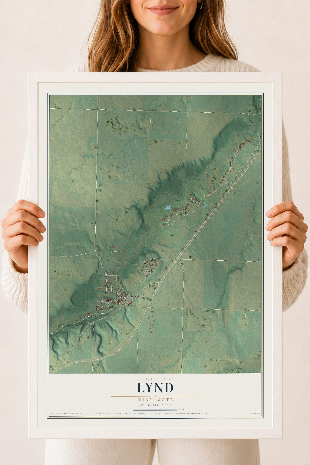 Map of Lynd, Minnesota, 18 x 24 inch print in a white wood frame