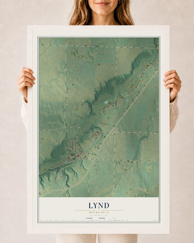 Map of Lynd, Minnesota, 24 x 36 inch print in a white wood frame