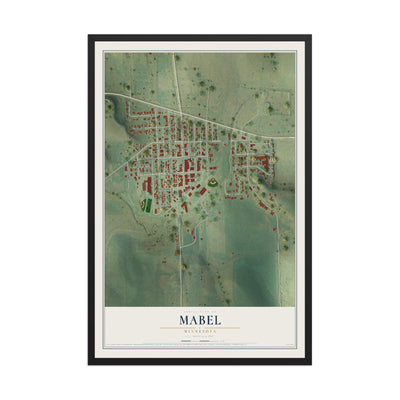 Map of Mabel, Minnesota, 12 x 18 inch print in a black wood frame