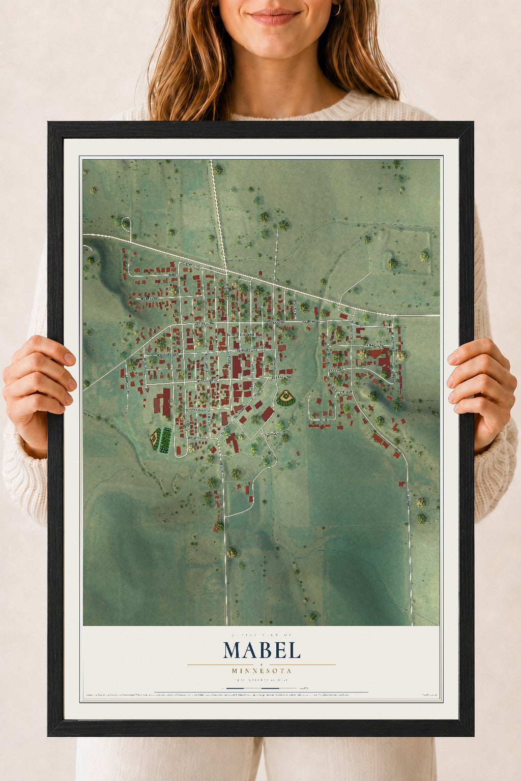 Map of Mabel, Minnesota, 18 x 24 inch print in a black wood frame