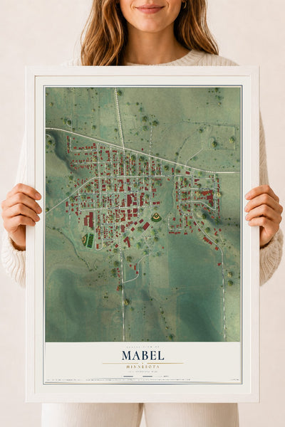Map of Mabel, Minnesota, 18 x 24 inch print in a white wood frame