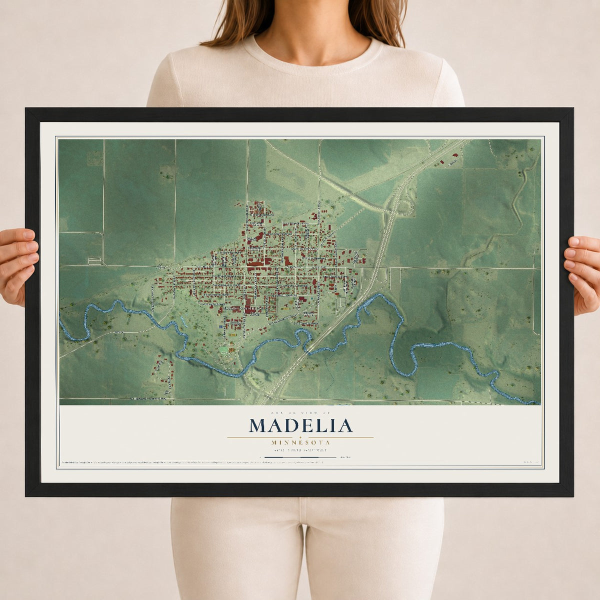 Map of Madelia, Minnesota, 18 x 24 inch print in a black wood frame