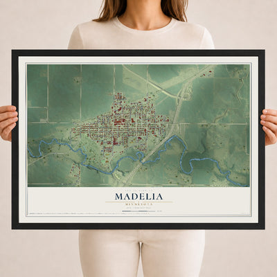 Map of Madelia, Minnesota, 18 x 24 inch print in a black wood frame