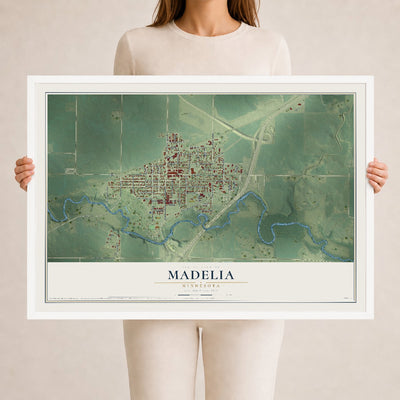 Map of Madelia, Minnesota, 24 x 36 inch print in a white wood frame