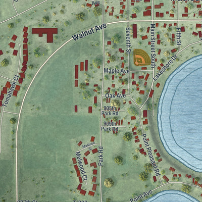 Close-up of the map of Madison Lake, Minnesota print showing street and building detail