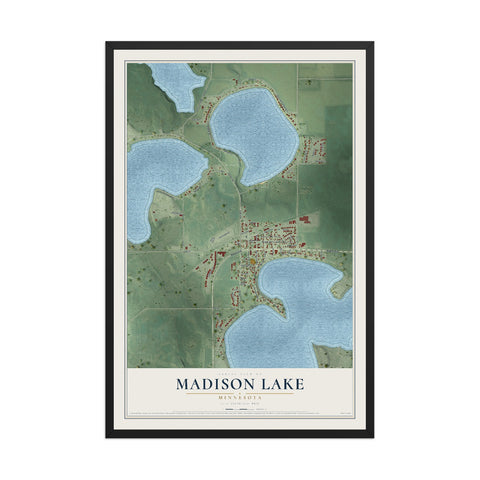 Map of Madison Lake, Minnesota, 12 x 18 inch print in a black wood frame