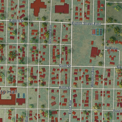 Close-up of the map of Madison, Minnesota print showing street and building detail