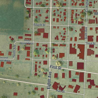 Second close-up of the map of Madison, Minnesota print showing more streets and buildings