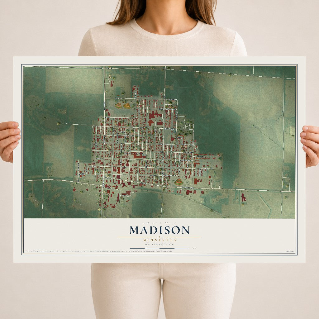 Map of Madison, Minnesota, 18 x 24 inch unframed archival matte print