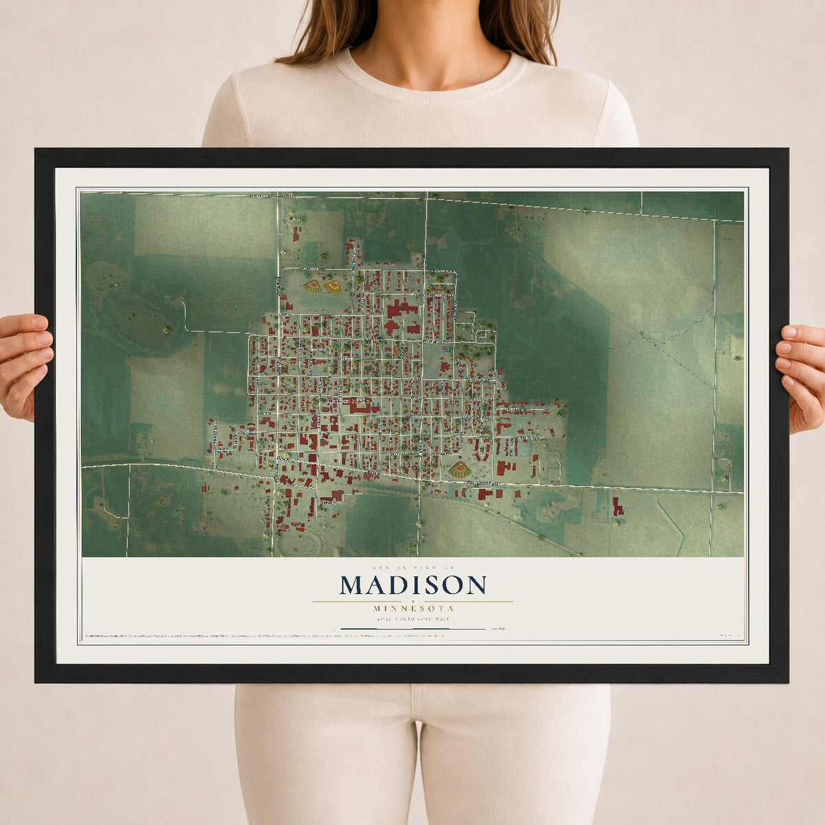 Map of Madison, Minnesota, 18 x 24 inch print in a black wood frame