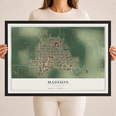 Map of Madison, Minnesota, 18 x 24 inch print in a black wood frame