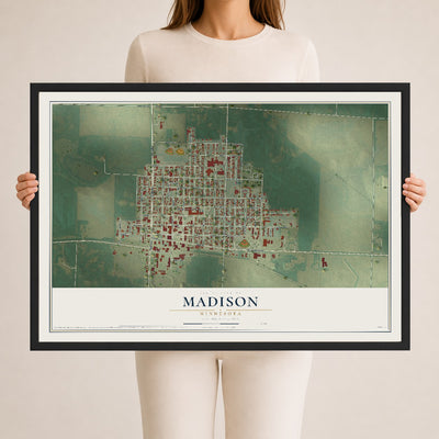 Map of Madison, Minnesota, 24 x 36 inch print in a black wood frame