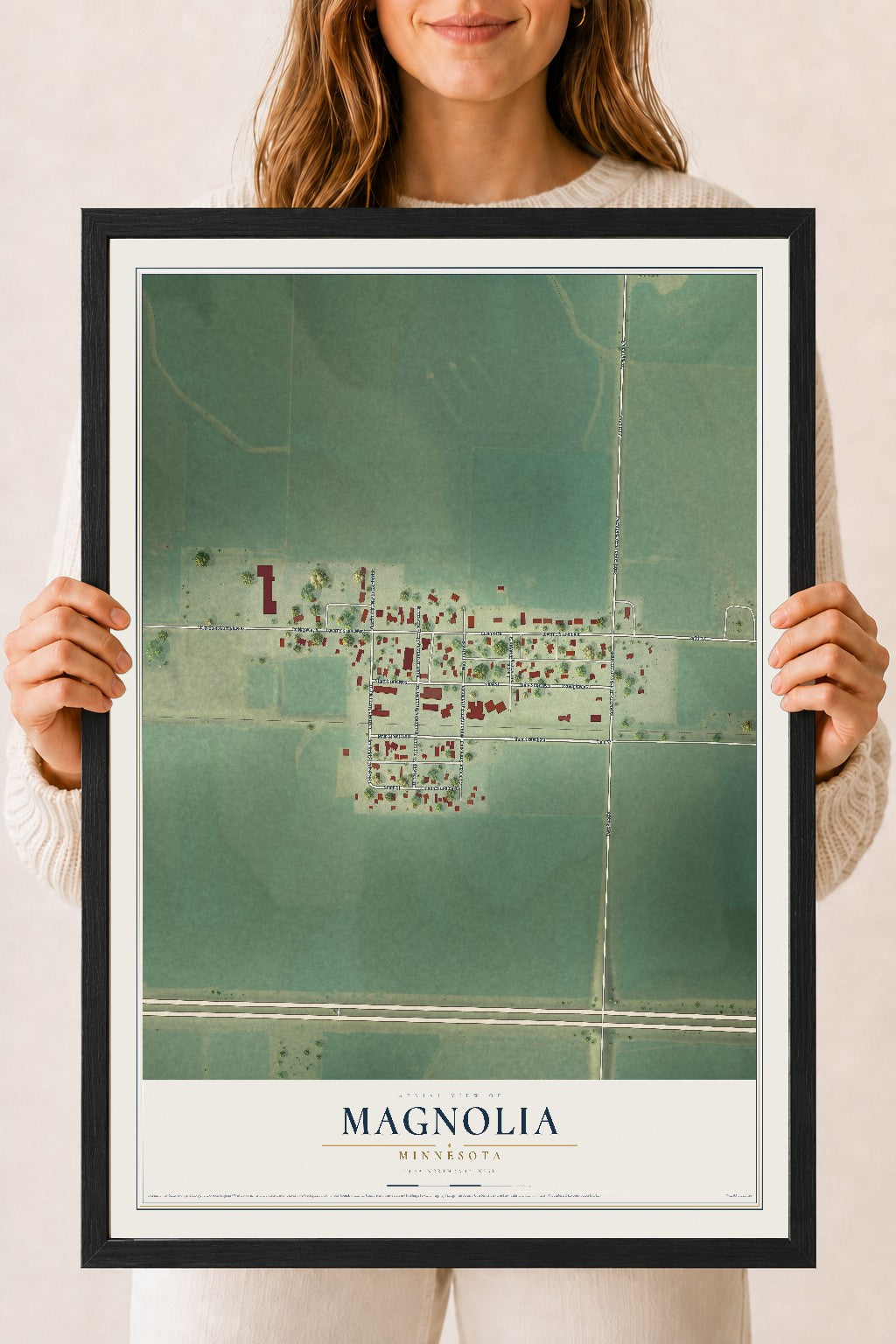 Map of Magnolia, Minnesota, 18 x 24 inch print in a black wood frame
