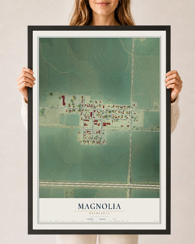 Map of Magnolia, Minnesota, 24 x 36 inch print in a black wood frame