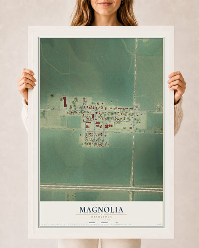 Map of Magnolia, Minnesota, 24 x 36 inch print in a white wood frame