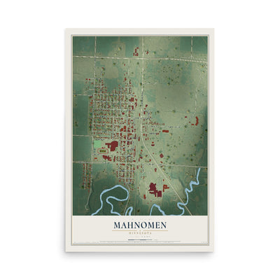 Map of Mahnomen, Minnesota, 12 x 18 inch unframed archival matte print