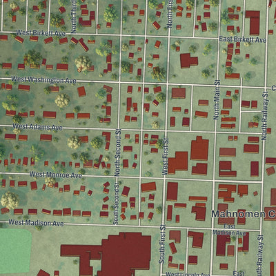 Close-up of the map of Mahnomen, Minnesota print showing street and building detail