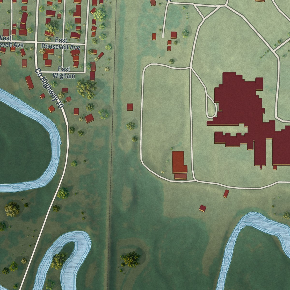 Second close-up of the map of Mahnomen, Minnesota print showing more streets and buildings