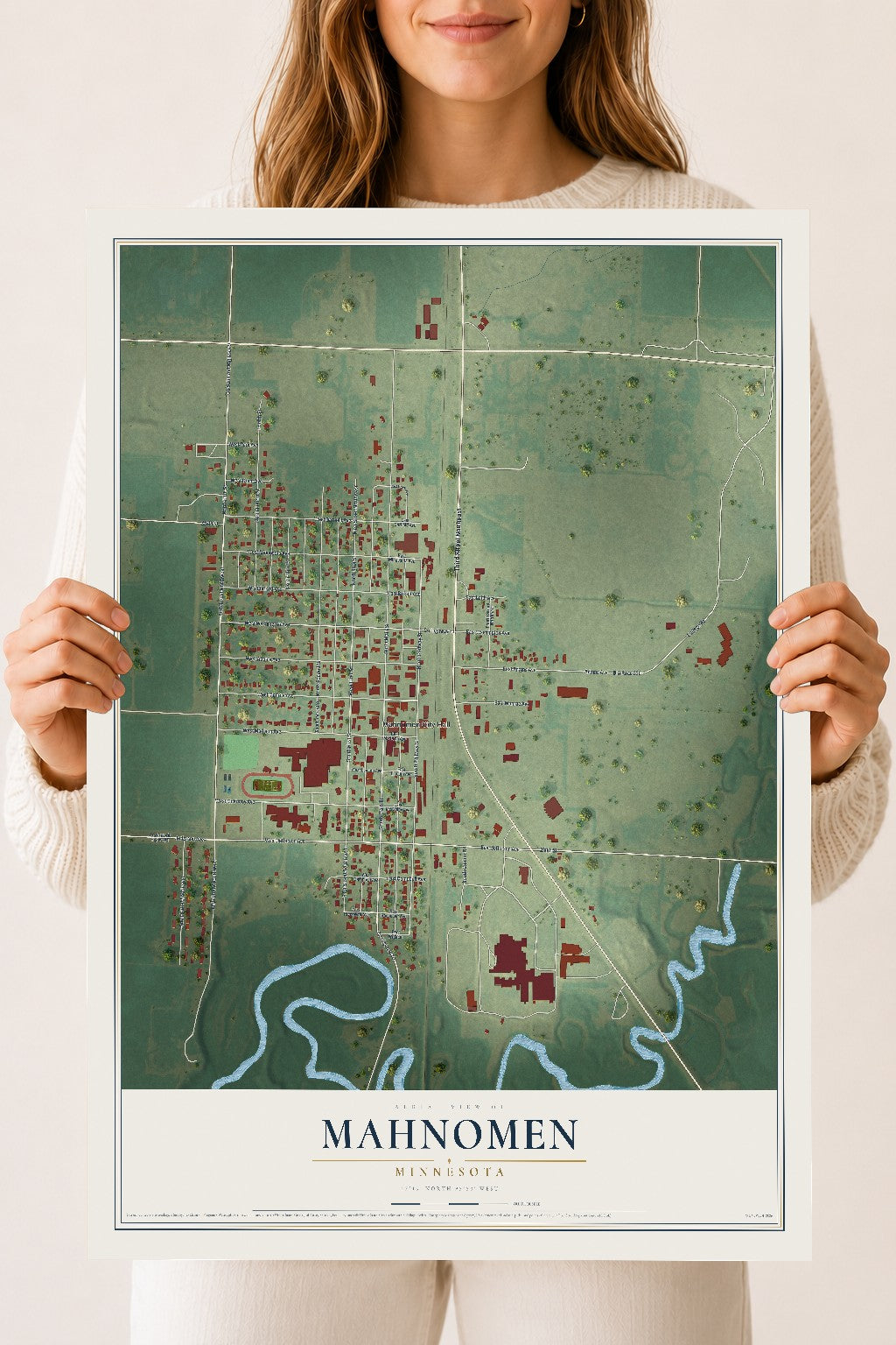 Map of Mahnomen, Minnesota, 18 x 24 inch unframed archival matte print