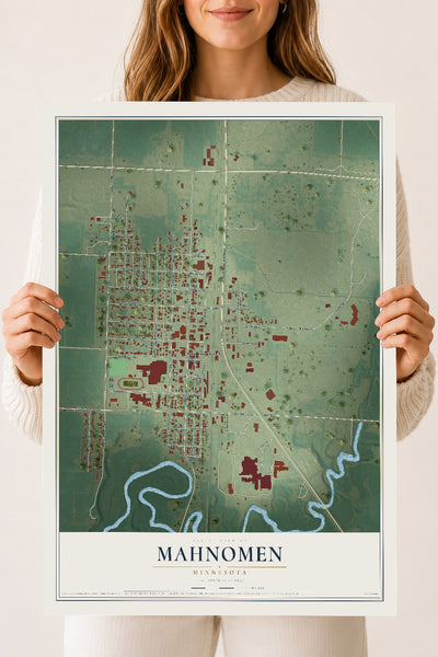 Map of Mahnomen, Minnesota, 18 x 24 inch unframed archival matte print