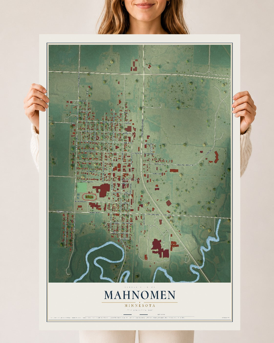 Map of Mahnomen, Minnesota, 24 x 36 inch unframed archival matte print