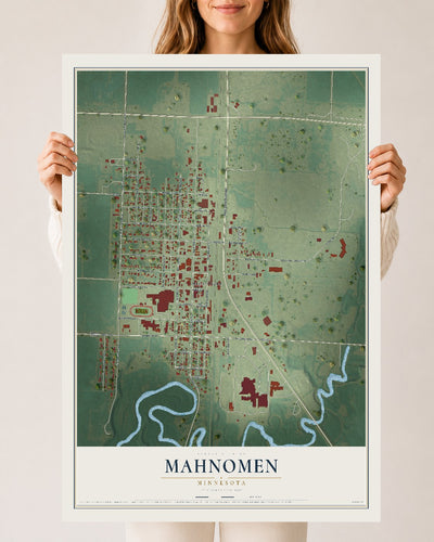 Map of Mahnomen, Minnesota, 24 x 36 inch unframed archival matte print