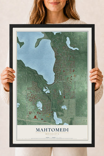 Map of Mahtomedi, Minnesota, 18 x 24 inch print in a black wood frame