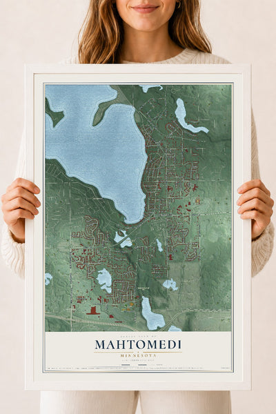 Map of Mahtomedi, Minnesota, 18 x 24 inch print in a white wood frame