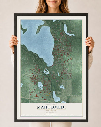 Map of Mahtomedi, Minnesota, 24 x 36 inch print in a black wood frame