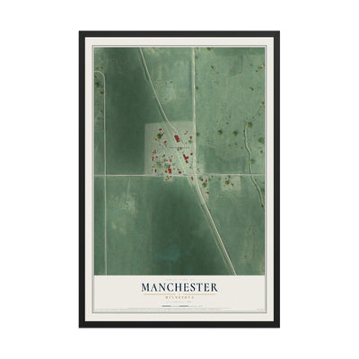 Map of Manchester, Minnesota, 12 x 18 inch print in a black wood frame