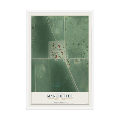 Map of Manchester, Minnesota, 12 x 18 inch print in a white wood frame