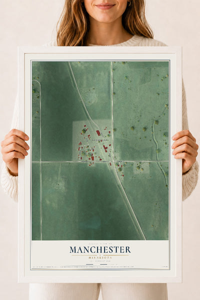 Map of Manchester, Minnesota, 18 x 24 inch print in a white wood frame