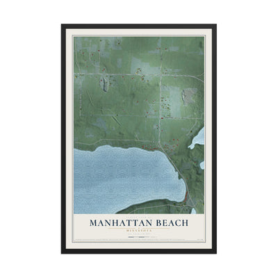 Map of Manhattan Beach, Minnesota, 12 x 18 inch print in a black wood frame