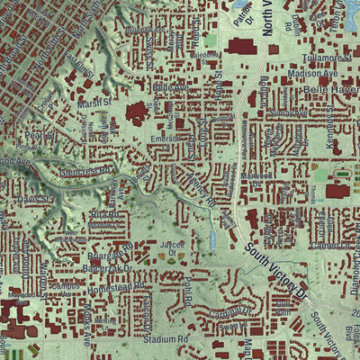 Close-up of the map of Mankato, Minnesota print showing street and building detail
