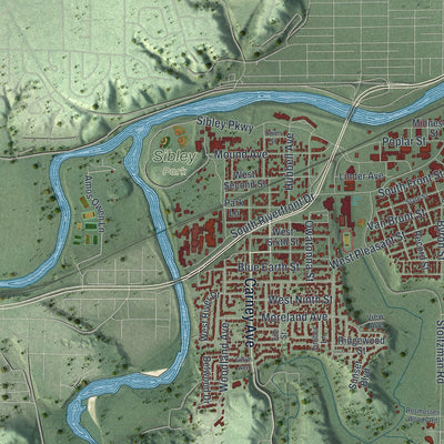 Second close-up of the map of Mankato, Minnesota print showing more streets and buildings