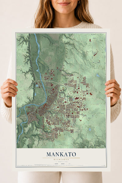 Map of Mankato, Minnesota, 18 x 24 inch unframed archival matte print