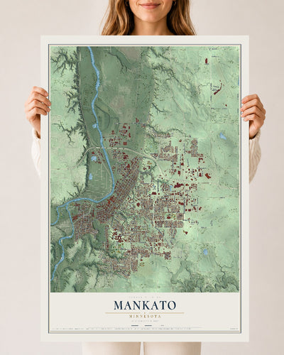 Map of Mankato, Minnesota, 24 x 36 inch unframed archival matte print