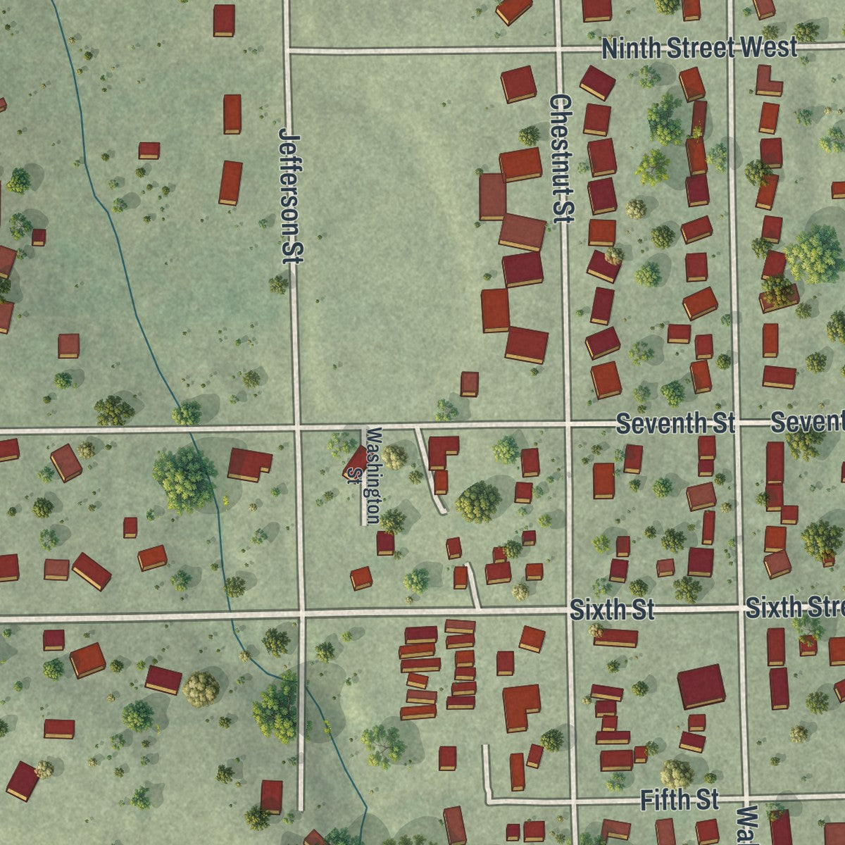 Second close-up of the map of Mantorville, Minnesota print showing more streets and buildings