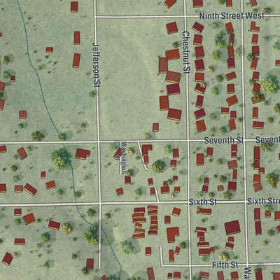 Second close-up of the map of Mantorville, Minnesota print showing more streets and buildings