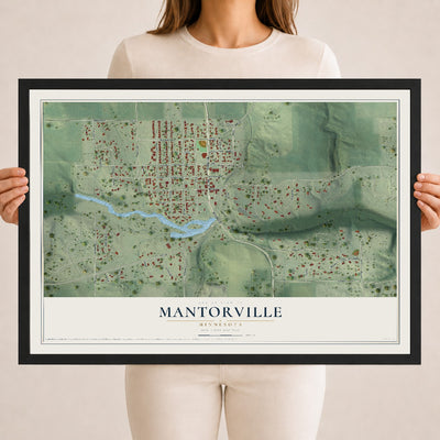 Map of Mantorville, Minnesota, 18 x 24 inch print in a black wood frame