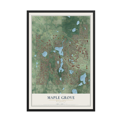 Map of Maple Grove, Minnesota, 12 x 18 inch print in a black wood frame