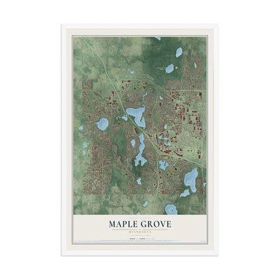 Map of Maple Grove, Minnesota, 12 x 18 inch print in a white wood frame