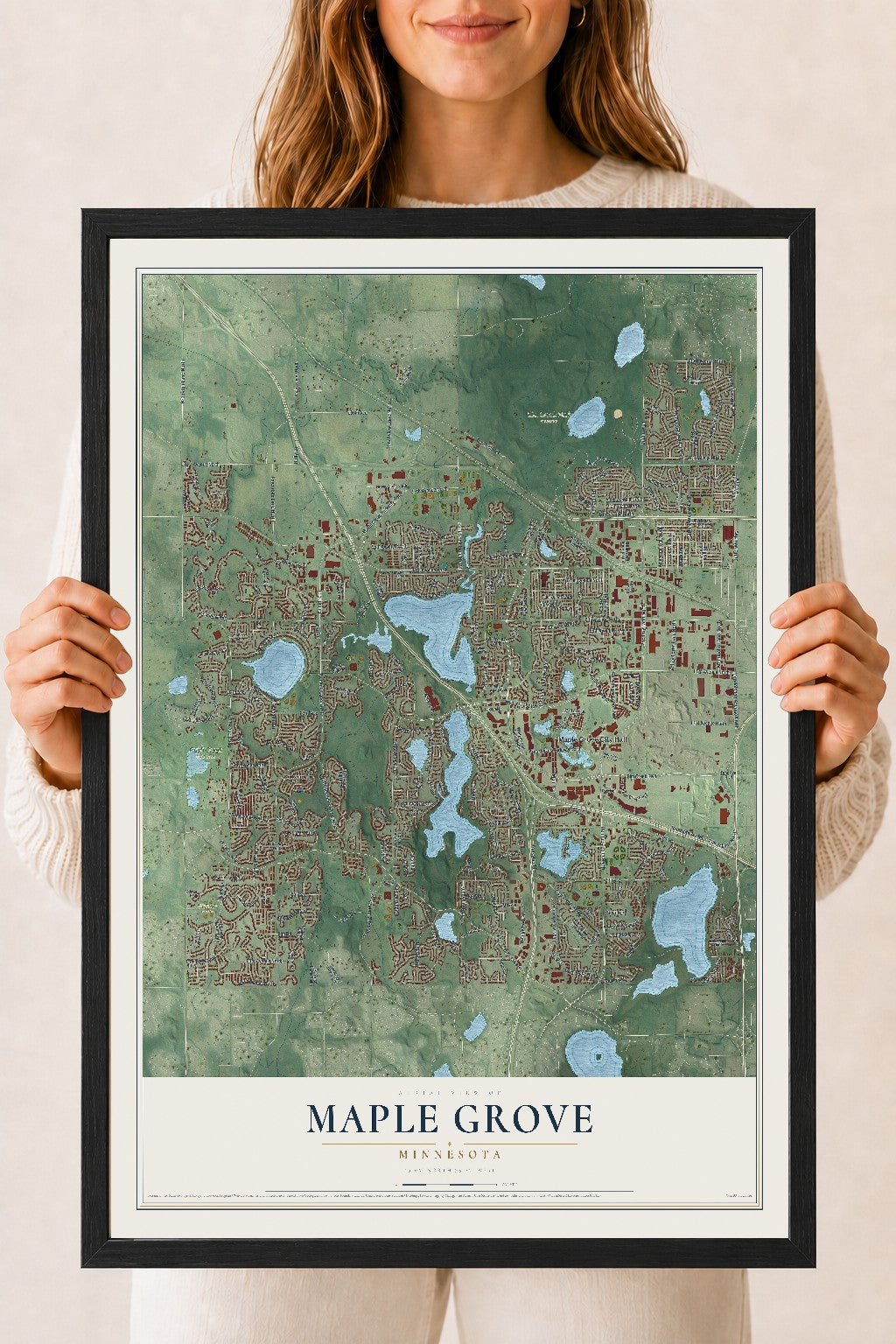 Map of Maple Grove, Minnesota, 18 x 24 inch print in a black wood frame