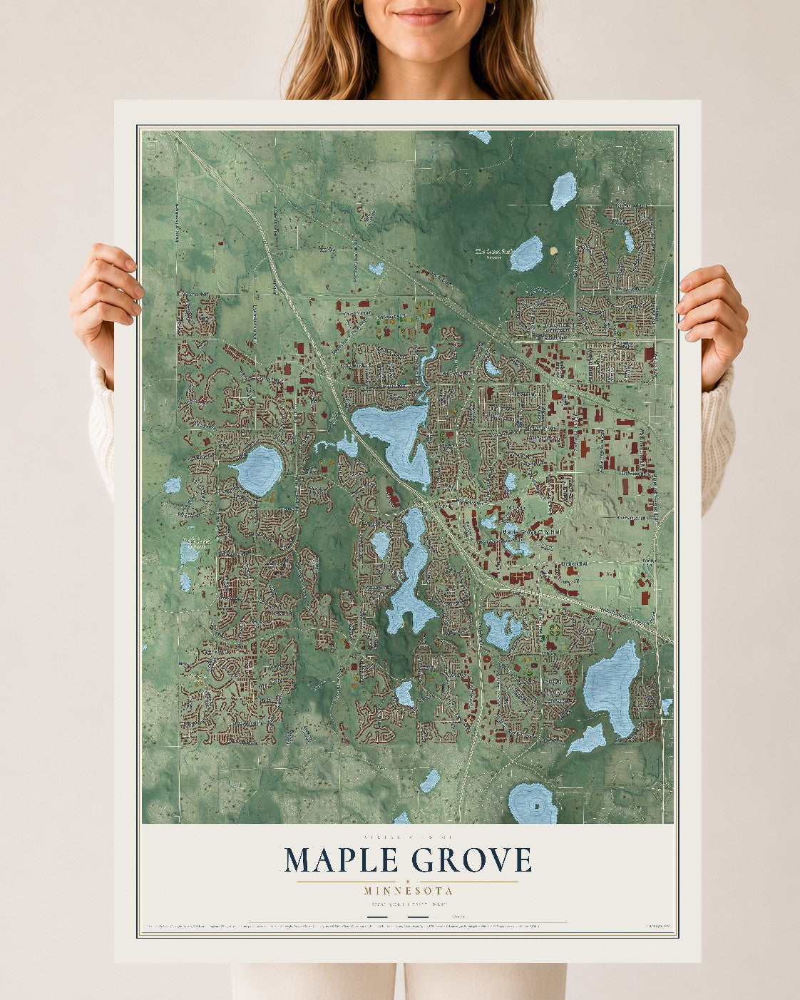 Map of Maple Grove, Minnesota, 24 x 36 inch unframed archival matte print
