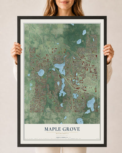 Map of Maple Grove, Minnesota, 24 x 36 inch print in a black wood frame